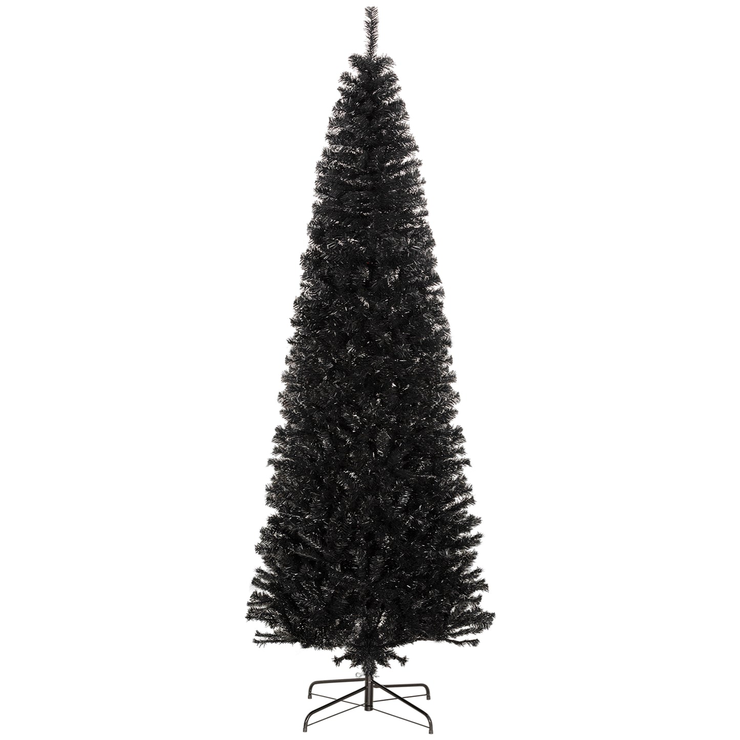 HOMCOM 8ft Pencil Christmas Tree, Unlit Artificial Christmas Tree Slim Douglas Fir Xmas Tree With Realistic Branches, Halloween Tree With 1168 Tips, Black