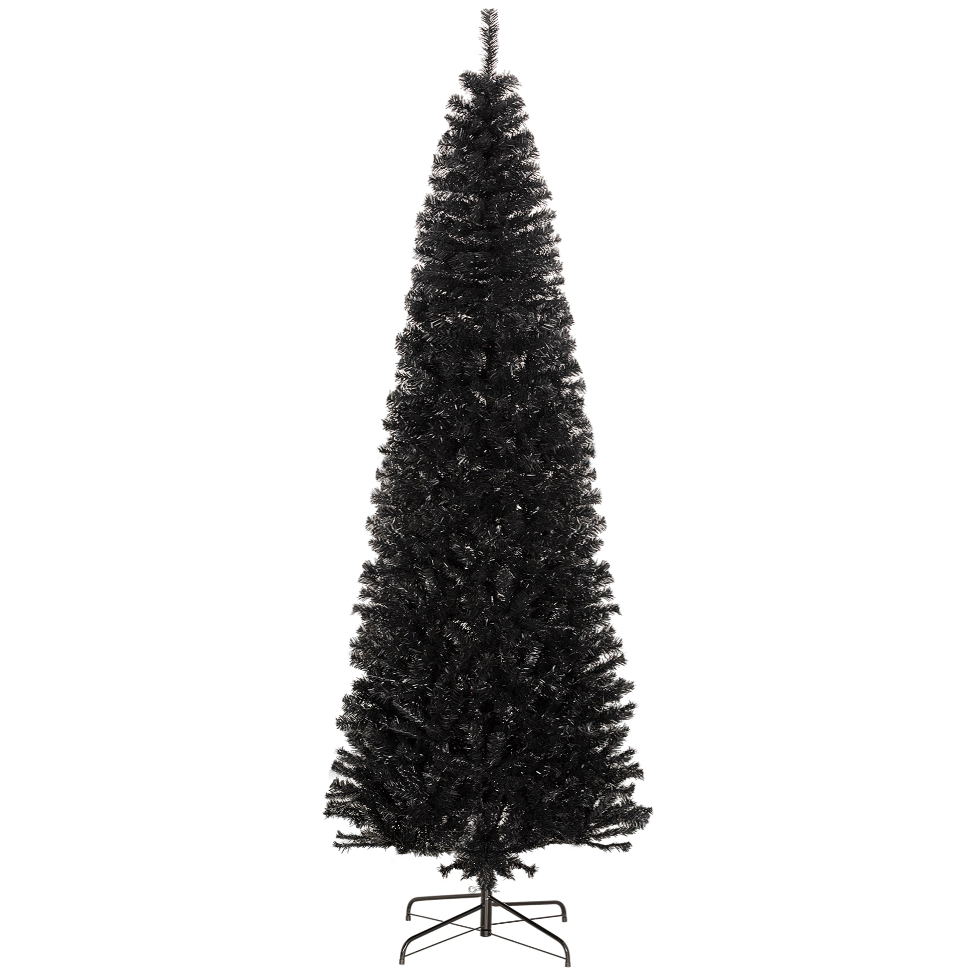 Árbol de Navidad en Forma de Lápiz HOMCOM de 8 pies, Árbol de Navidad Artificial Sin Luces Delgado de Abeto Douglas para Navidad con Ramas Realistas, Árbol de Halloween con 1168 Puntas, Negro