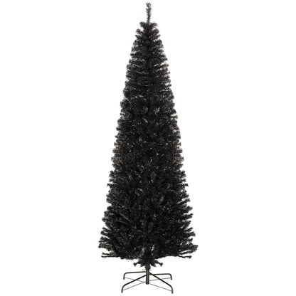HOMCOM 8ft Pencil Christmas Tree, Unlit Artificial Christmas Tree Slim Douglas Fir Xmas Tree With Realistic Branches, Halloween Tree With 1168 Tips, Black