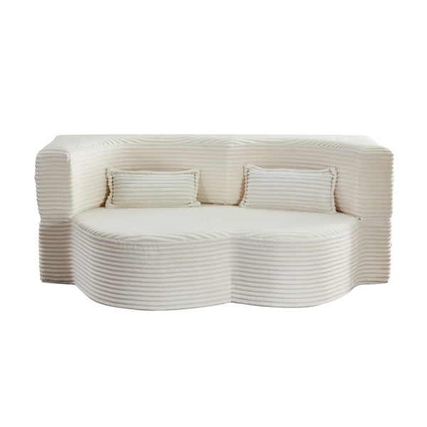 Sofá de Piso Moderno con 2 Almohadas, Sofá Cama Convertible de Terciopelo Acolchado, Colchón Plegable de Tamaño Completo para Sala de Estar, Cama para Invitados, sin Ensamblaje Requerido, Beige