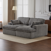 Silla de Chaise Lounge Doble para Interiores, Sofá Nube Oversized Tapizado, Cama de Sofá de Lujo con Asiento Profundo, Sofá Seccional Chaise Loveseat, Silla de Lectura de Corduroy para Sala de Estar, Sin Ensamblaje Requerido, Gris