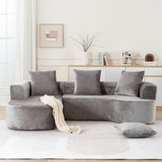 Sofá Seccional Modular con Chaise en Forma de L, Sofá Seccional Moderno con Función de Cama y Asiento Profundo, Sofás de Compresión de Esponja Sin Ensamblaje Requerido - Tela Gris de Corduroy