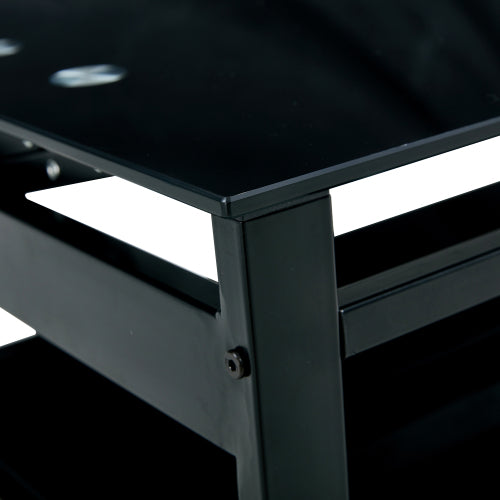 Mesa de Centro de Vidrio Templado con Tapa Elevable, Moderna y Simple de 2 Capas para Sala de Estar, Negra