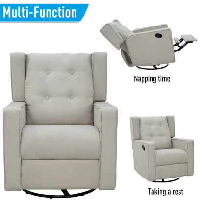 Wingback Recliner Chair Manual Rocking Sofa 360° Swivel Glider with Button Tufted