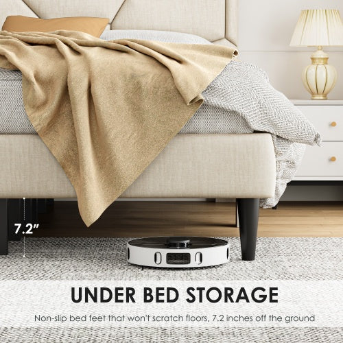 Beige Linen Storage Bed