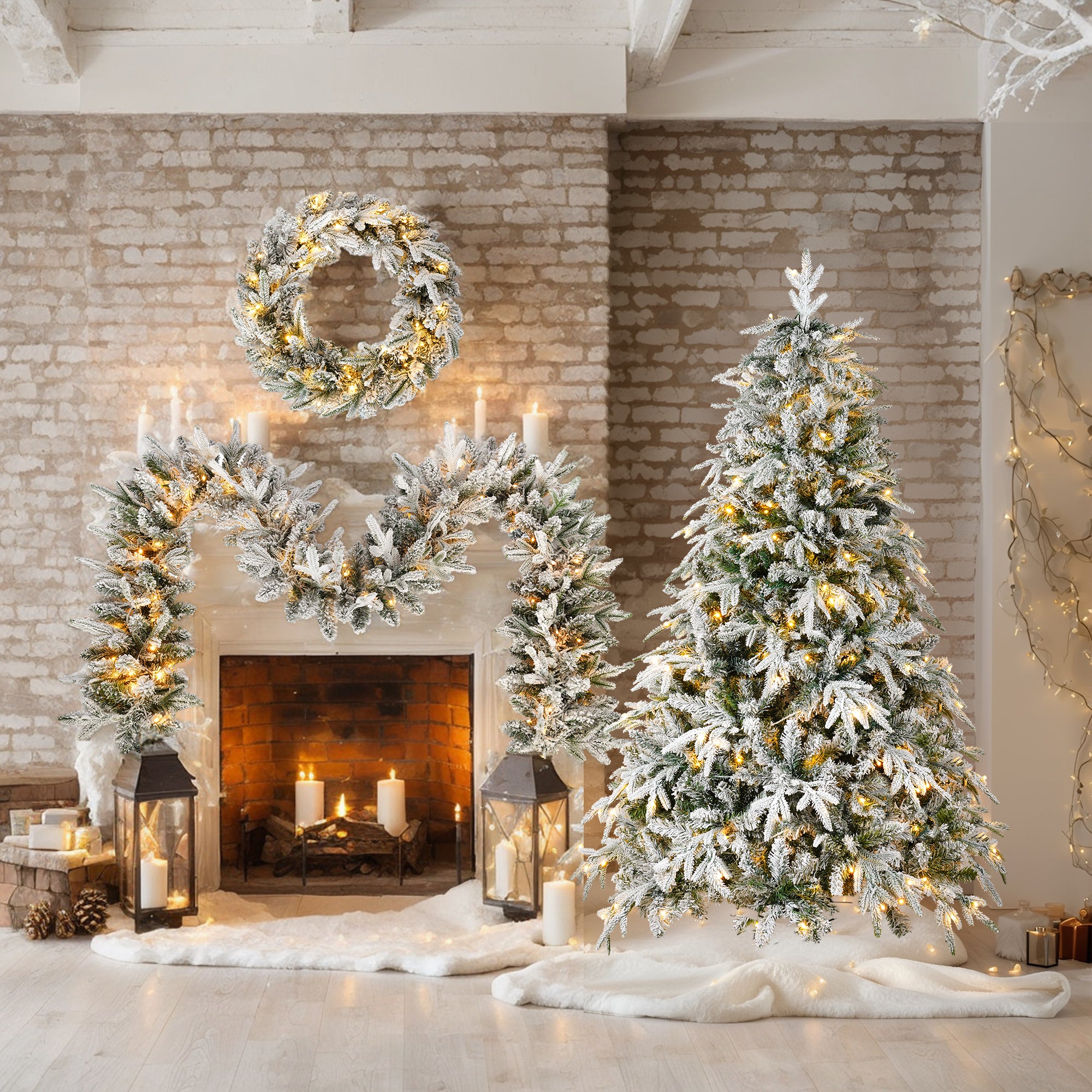 Snow Flocked Holiday Set