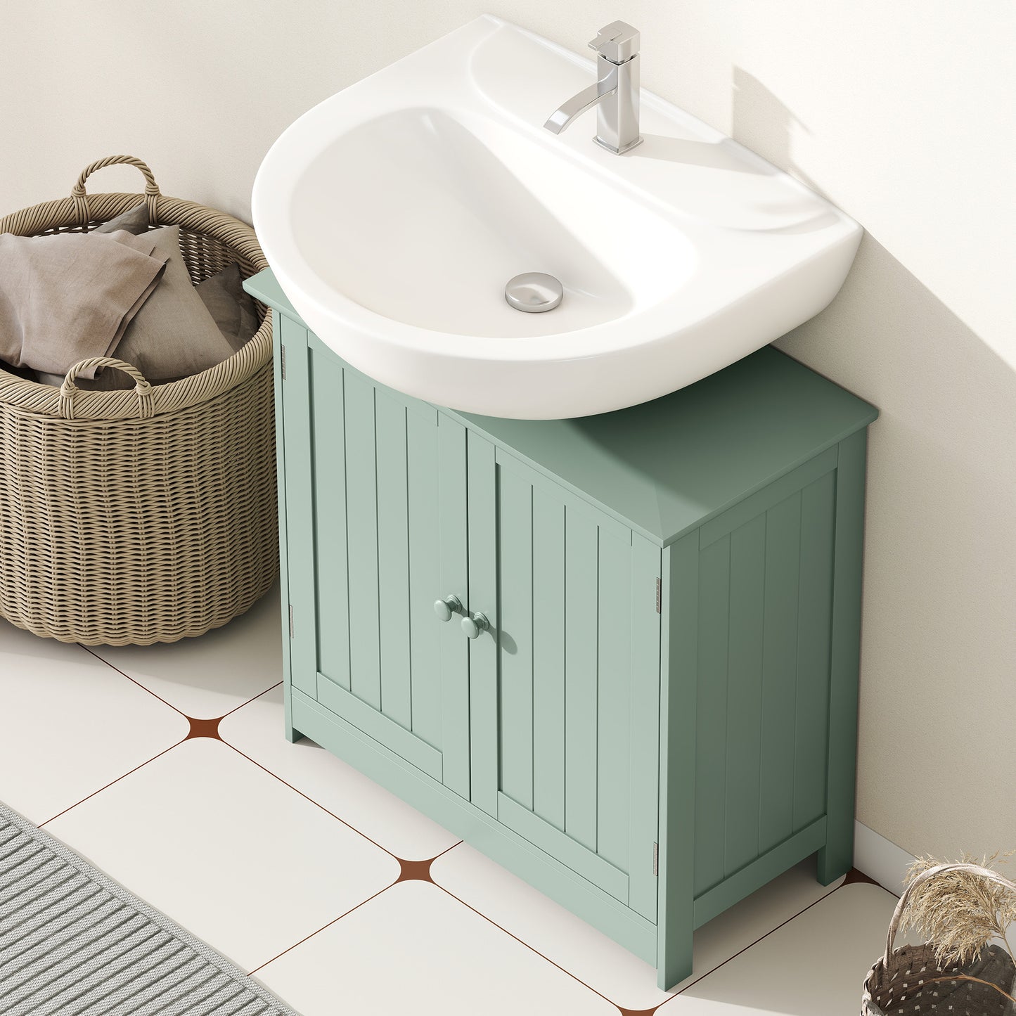 Bathroom Vanity Cabinet, Under Sink Bathroom Cabinet with 2 Doors and Adjustable Shelf, Dark Green