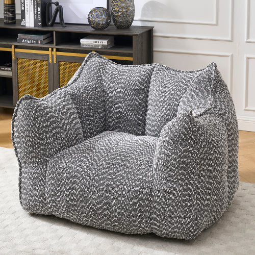 Compressed Plush Bean Bag Sofa Couch- High-Resilience Foam Filled, Ultra-Soft Boucle Lounge Chair For One Or Two People, Cozy Living Room Seating For Reading, Gaming & Relaxing, Space-Saving Vacuum
