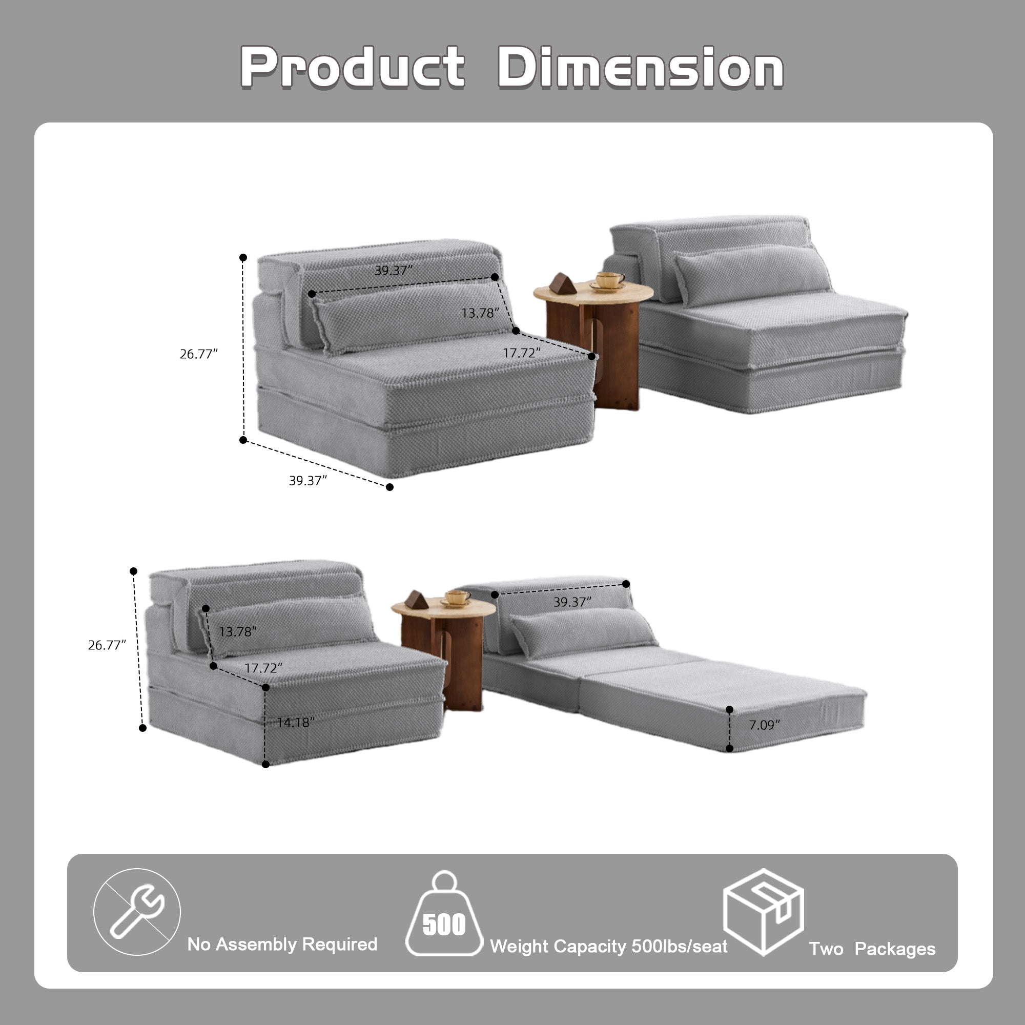 Light Grey 2-Seater Pillows