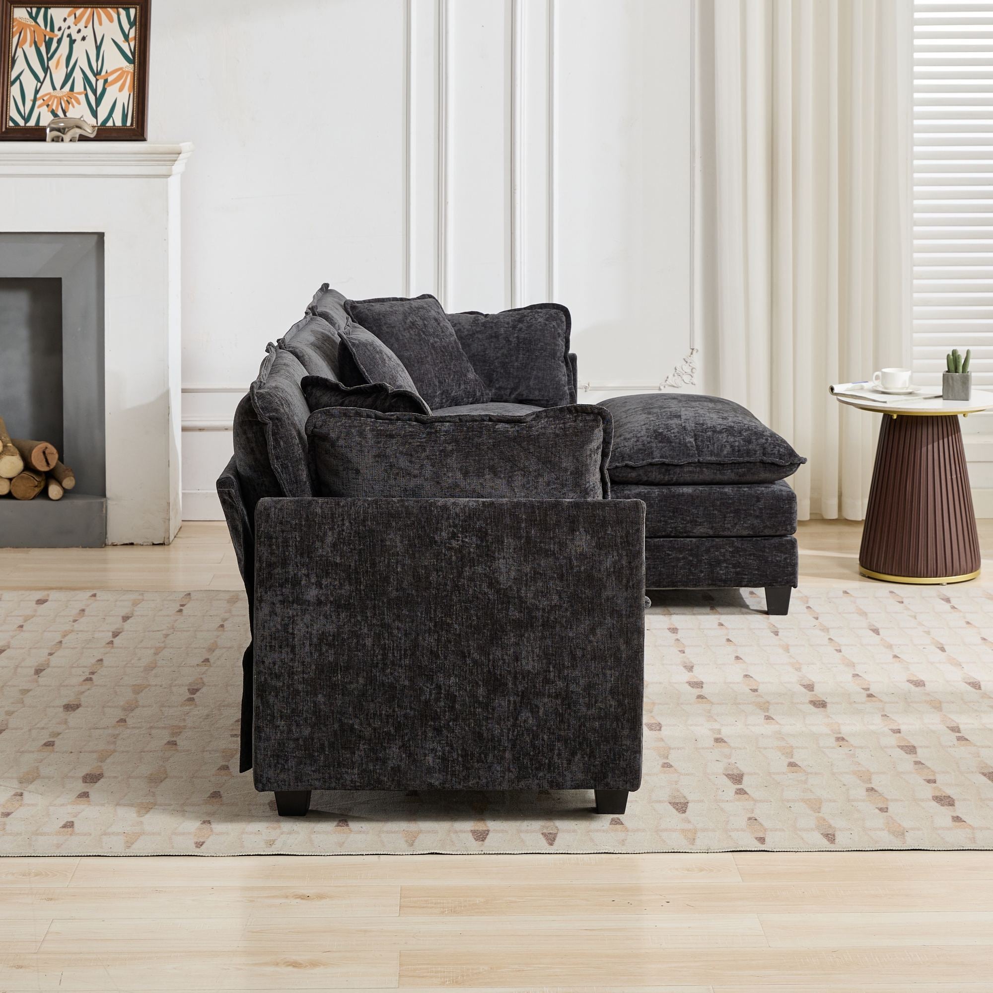 Sofá Nube Dos Asientos El Cojín en el Reposabrazos No Incluido, Sofá Seccional Moderno, para Apartamento, Cojín de Asiento Tapizado en Doble Capa Cómodo, Tela Chenille Transpirable, Negro, SW504ABK