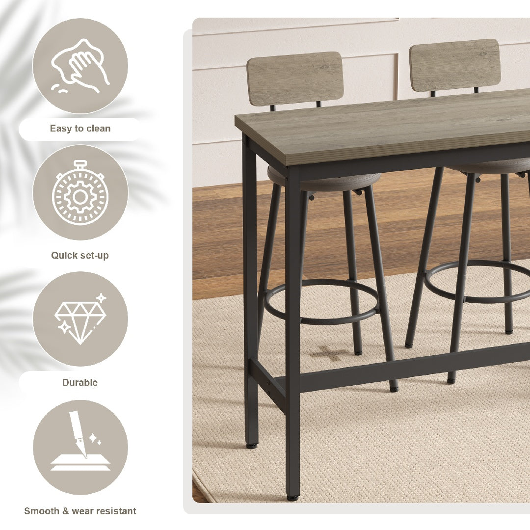 Only Supports Self Pickup-Long Dining Table Set With 3 PU Upholstered Bar Stools, Dining Table And Chairs Set, Industrial High Coffee Table And Back Chair