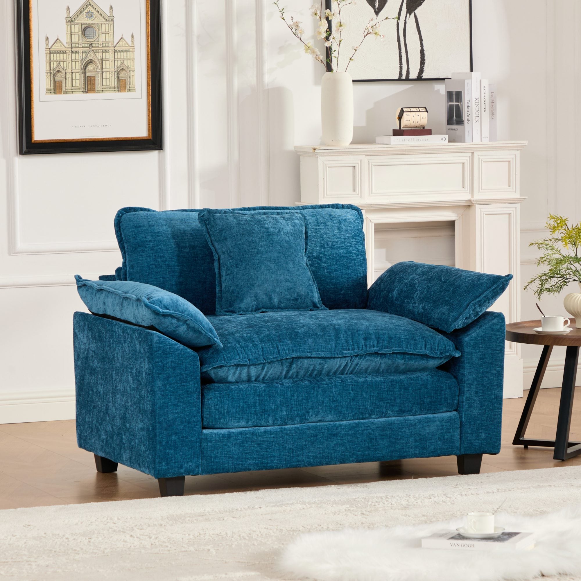 Sofá Nube Asiento Individual Ottoman No Incluido, Sofá Seccional Moderno, Para Sala de Estar, Dormitorio y Apartamento, Cojín de Asiento Tapizado en Doble Capa Cómodo, Tela Chenille Transpirable, Azul, SW5041BL