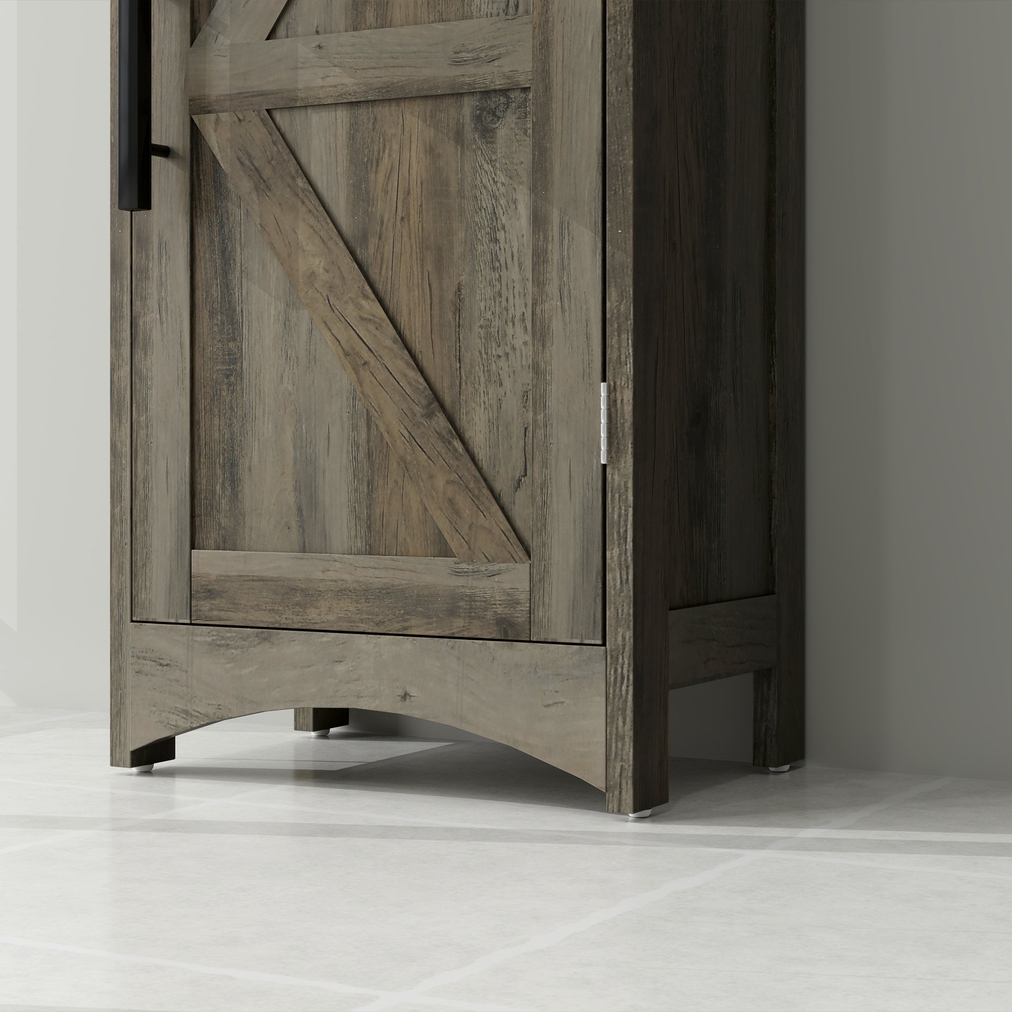 White Farmhouse Storage Cabinet Barn Door Drawer