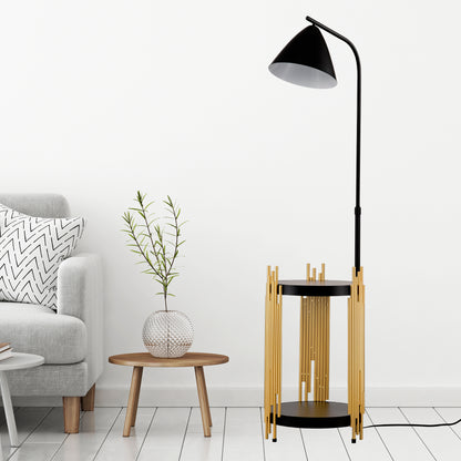 Luxury Shelves Floor Lamp For Living Room With Metal Lampshade, Standing Lamp Tall Industrial Floor Lamp Reading For Bedroom, Office E26 No Included Bulb -Matte Gold Matte Black