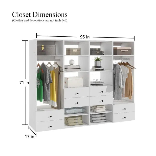 Closet Organizer System,Wall Mounted Closet Storage With  Drawers And Shelves Closet Storage For Bedroom,White