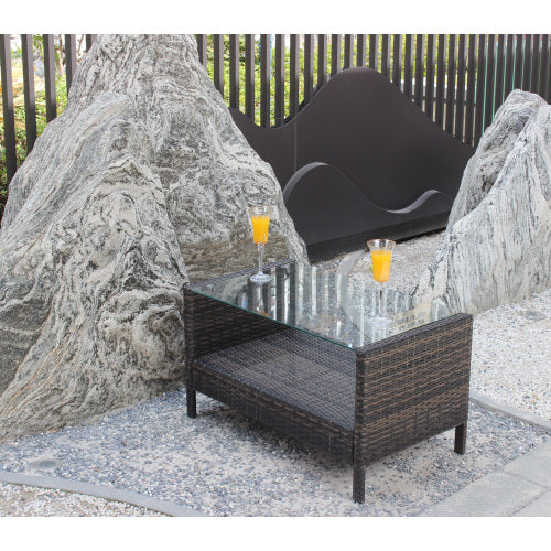 Muebles de Patio Exterior Mesa de Café con Vidrio Templado Transparente