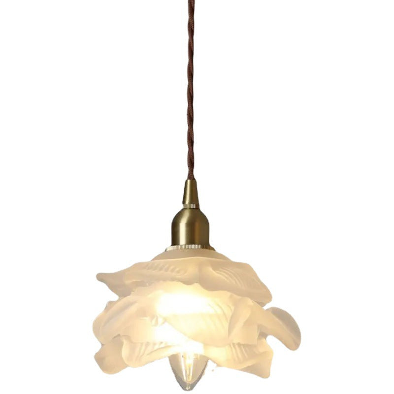 French Flower Glass Brass Small Chandelier Japanese Simplicity