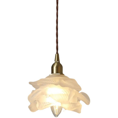 French Flower Glass Brass Small Chandelier Japanese Simplicity