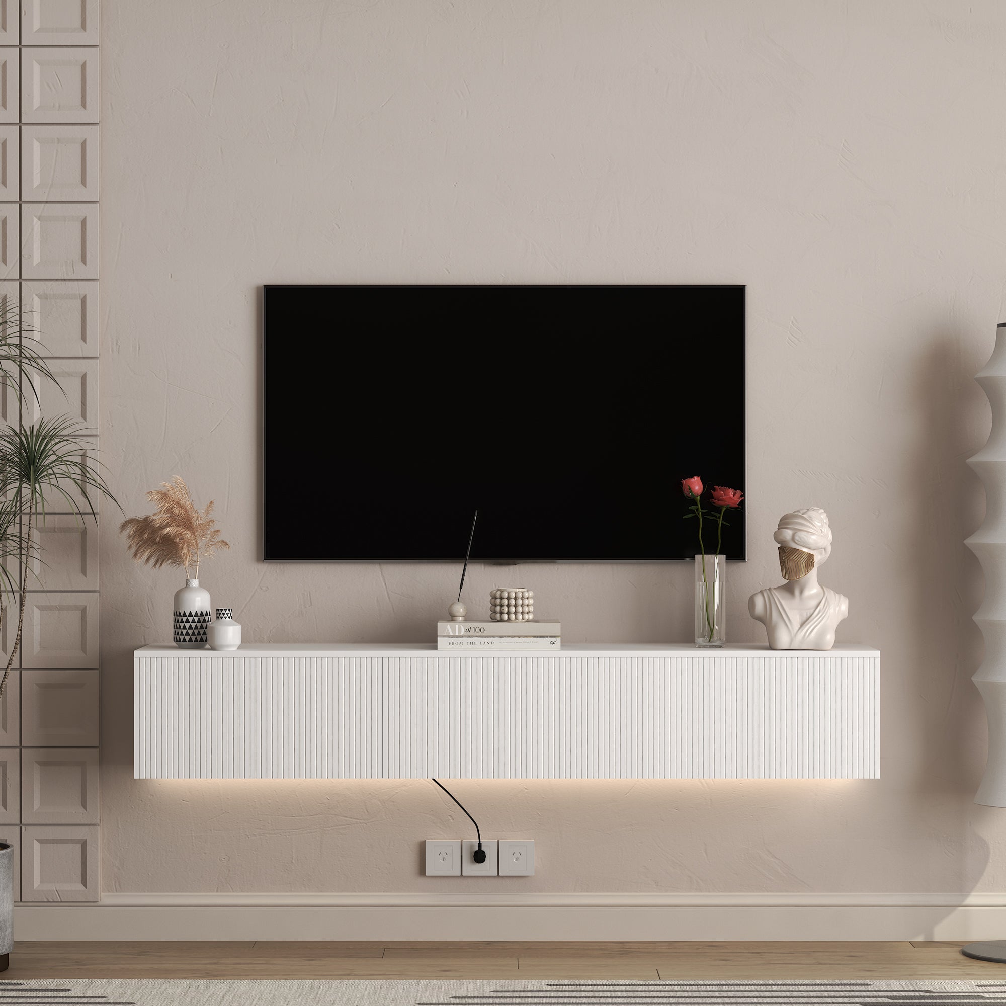 White LED Floating TV Stand