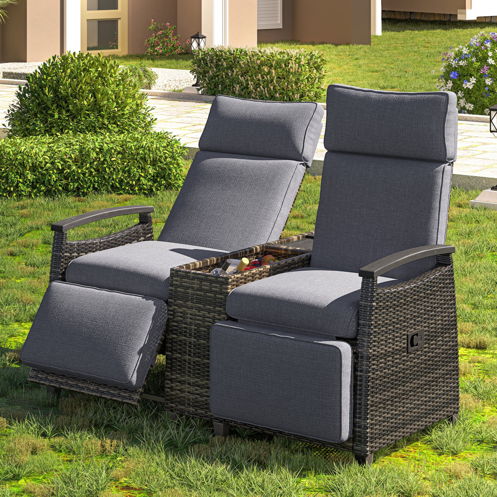 Gray Wicker Recliner Loveseat
