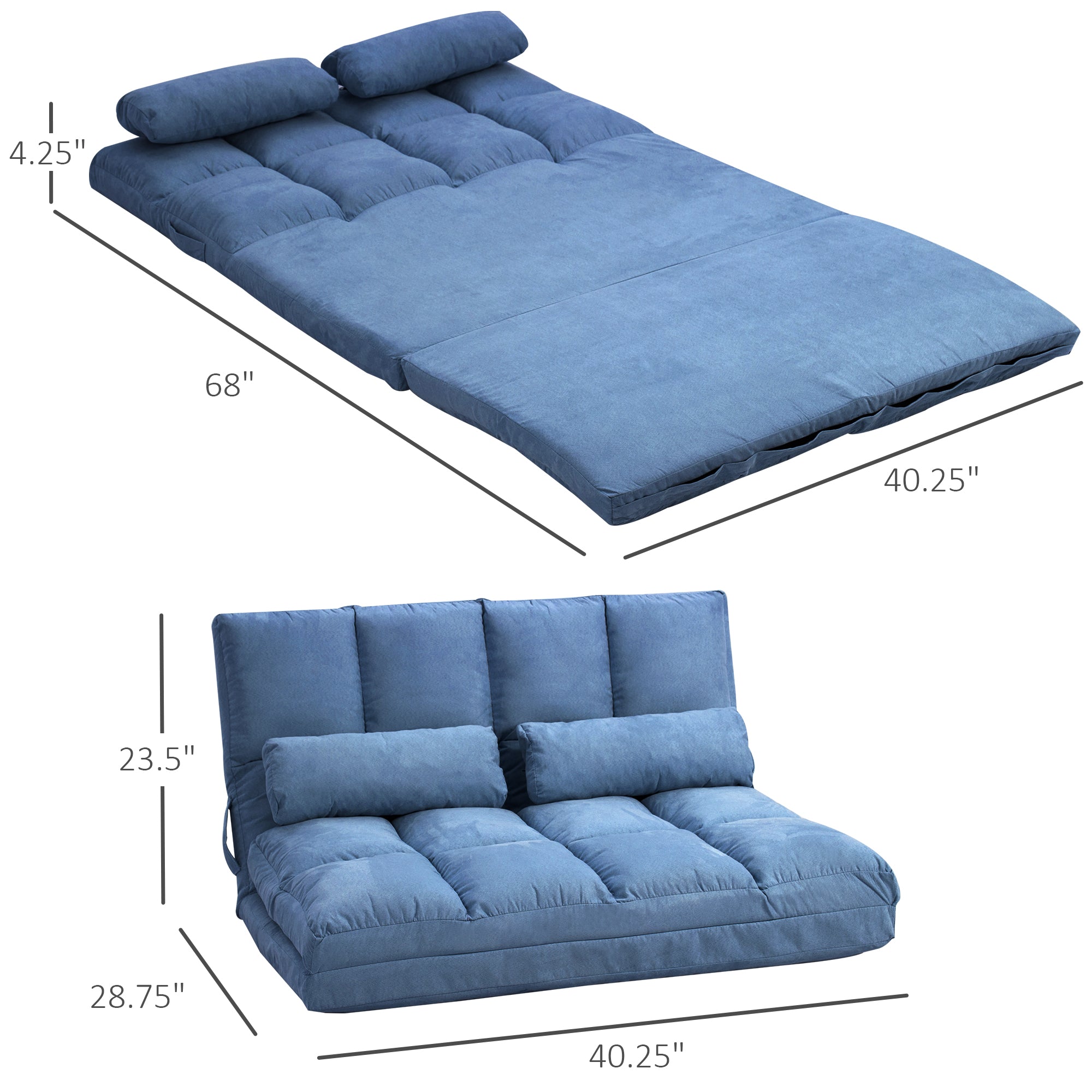 Grey Convertible Floor Sofa Adjustable Headrest