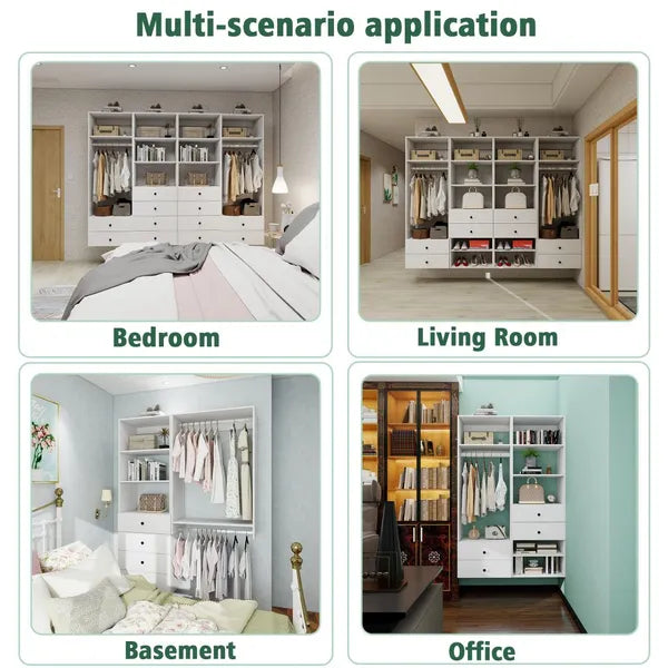 Closet Organizer System,Wall Mounted Closet Storage With  Drawers And Shelves Closet Storage For Bedroom,White