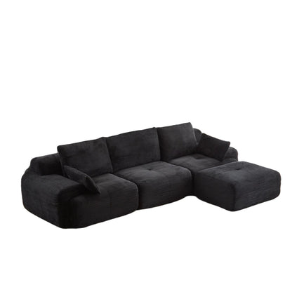 Modern Memory Foam Compressed Sofa,Large Sectional Couches For Living Room,Pet-Friendly Cloud Modular Sectional Sofa,Corduroy Fabric,Extra Deep Loveseat,No Assembly Required, Black