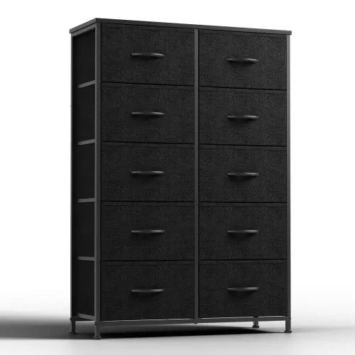 Mesa de Noche para Dormitorio con 10 Cajones de Tela Gabinete de Almacenamiento Estructura de Acero Armario para Ropa Gabinete de Exhibición