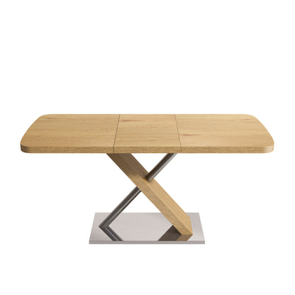 47.25 -63 Dining Table, Original Wood Color, Seating 4-6 People, Retractable Table, Cross Metal Base And Stainless Steel Tubing Natural
