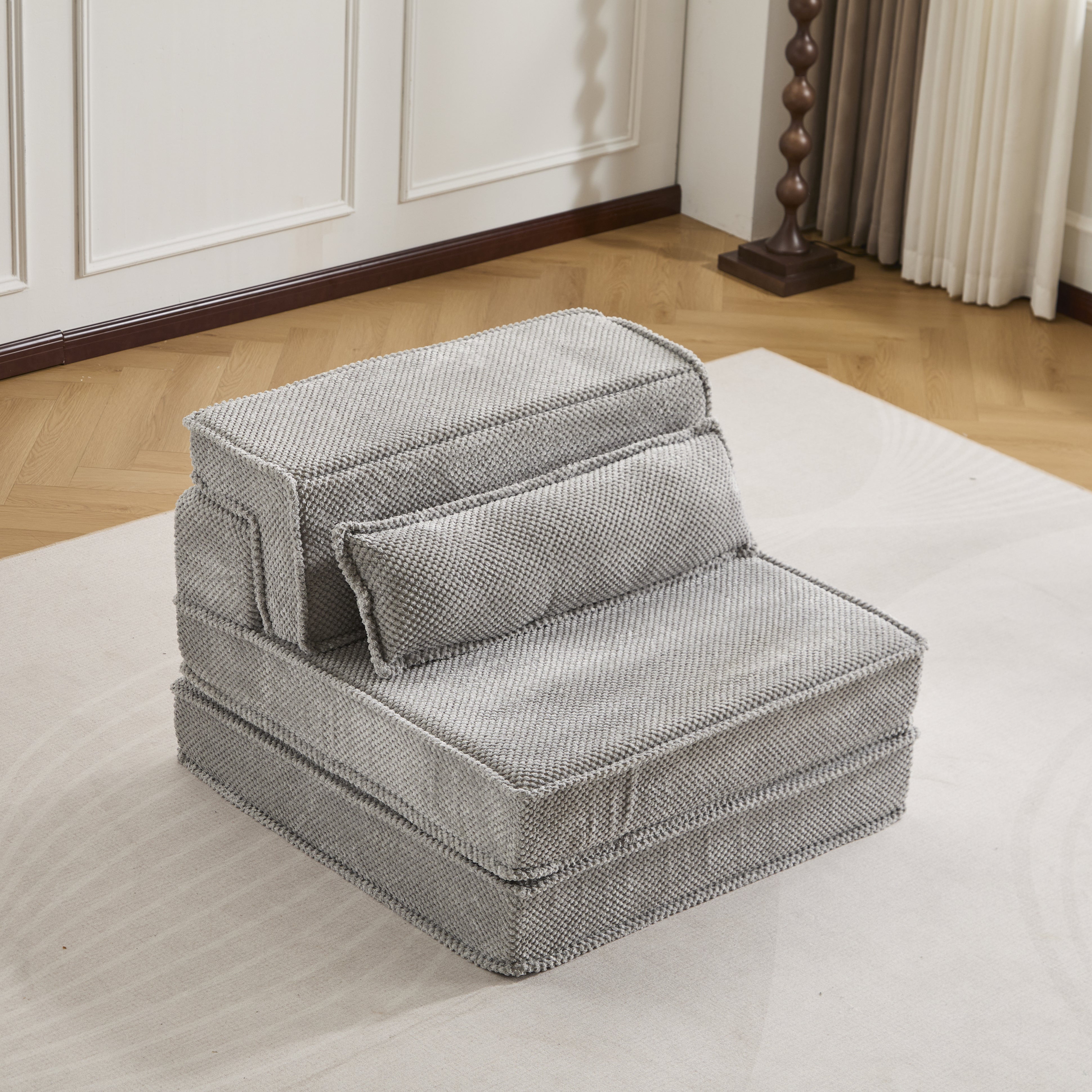 Sofá Mahjong de Compresión, Sofá Cama Convertible para el Suelo, Sofá Seccional Modular sin Huesos DIY, Sin Ensamblaje Requerido, Tejido de Lana de Círculo, Sofá Individual Sobredimensionado con 1 Almohada, Gris Claro