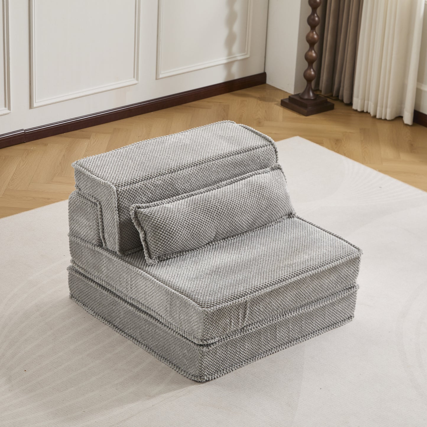 Compression Mahjong Sofa,Convertible Floor Sofa Bed ,DIY Boneless Modular Sectional Sofa,No Assembly Required,Circle Fleece Fabric,Oversized Single Sofa With 1 Pillow,Light Grey