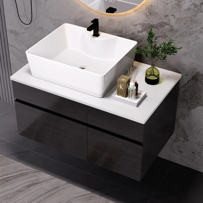 31.5 Inches Wall Mounted Single Bathroom Vanity With Engineered Stone Top