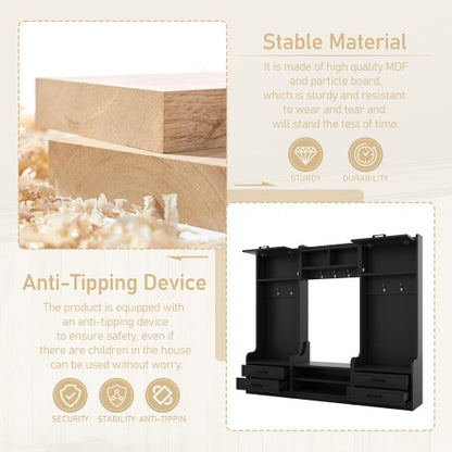 4-in-1 Detachable Hall Tree With Storage And 7 Hooks, Multiple Functions Hallway Coat Rack With Storage Drawers And Cabinet, Black Shoe Bench For Entryway Hallway