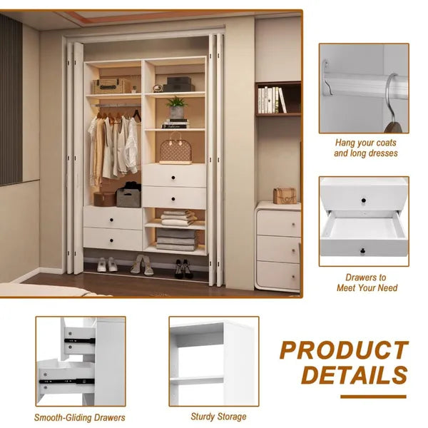 Tall Closet System With Closet Drawers,White Walk-in Closet Organizers And Storager