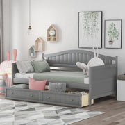Zwillings-Holztagesbett mit 2 Schubladen, Sofa-Bett, Kein Lattenrost erforderlich - Grau