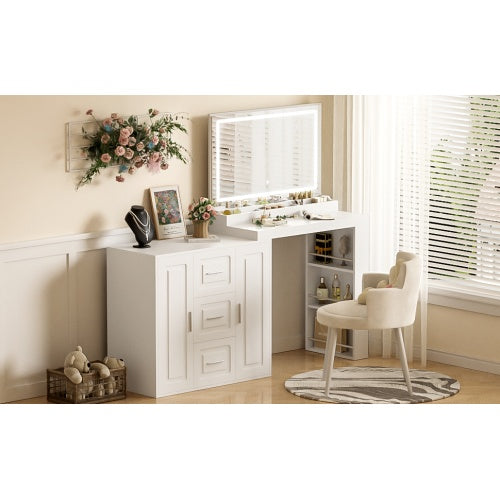 White Makeup Vanity Desk With Mirror Storage Bedroom