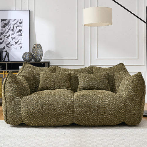 Sofá-Cama de Bolas de Peluche Comprimido - Relleno de Espuma de Alta Resiliencia, Silla de Salón de Boucle Ultra Suave para Una o Dos Personas, Asiento Acogedor para la Sala de Estar para Leer, Jugar y Relajarse, Ahorro de Espacio por Vacío