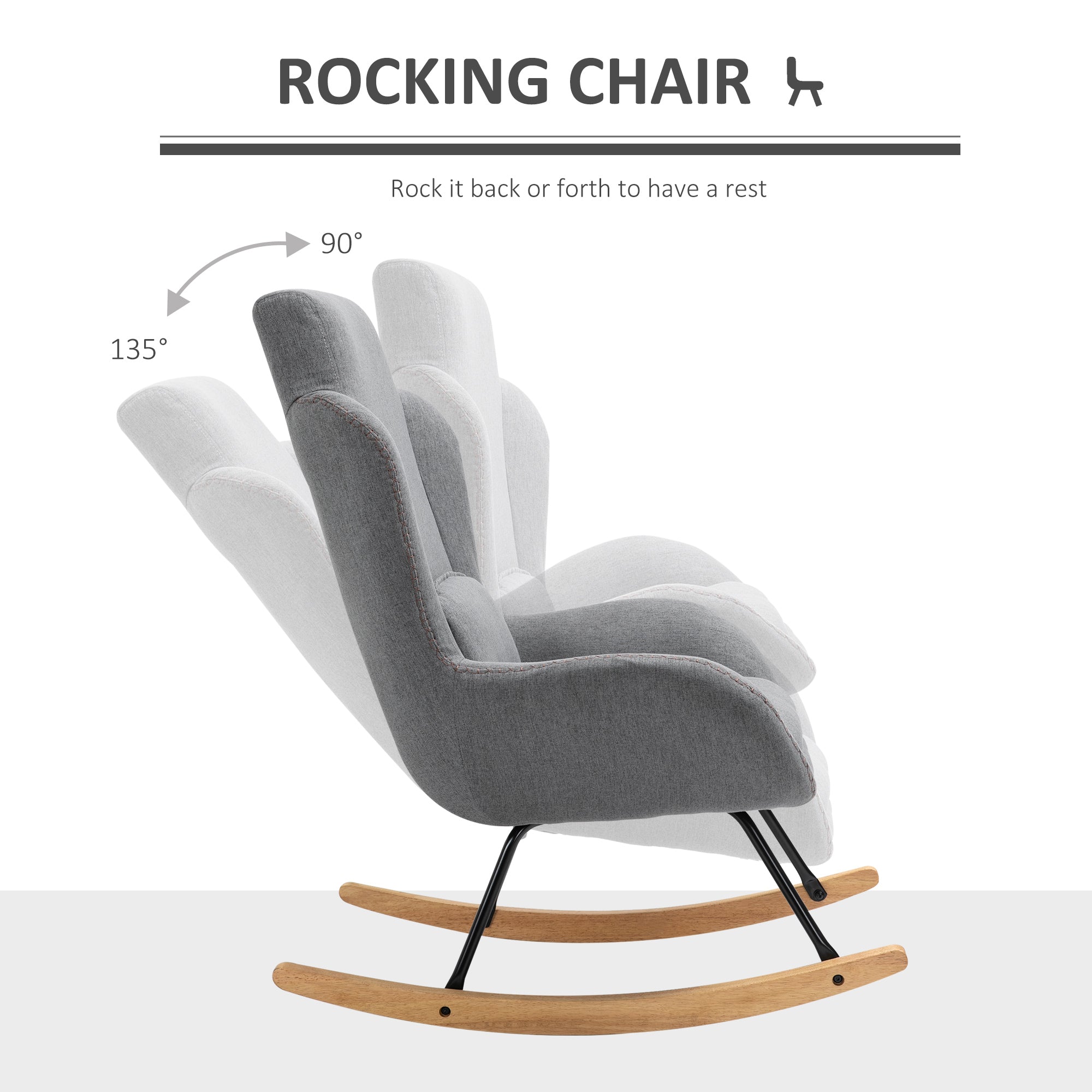 Moderne Schaukelstuhl mit abnehmbarem Lendenkissen, Sofa-Sessel mit dicker Polsterung