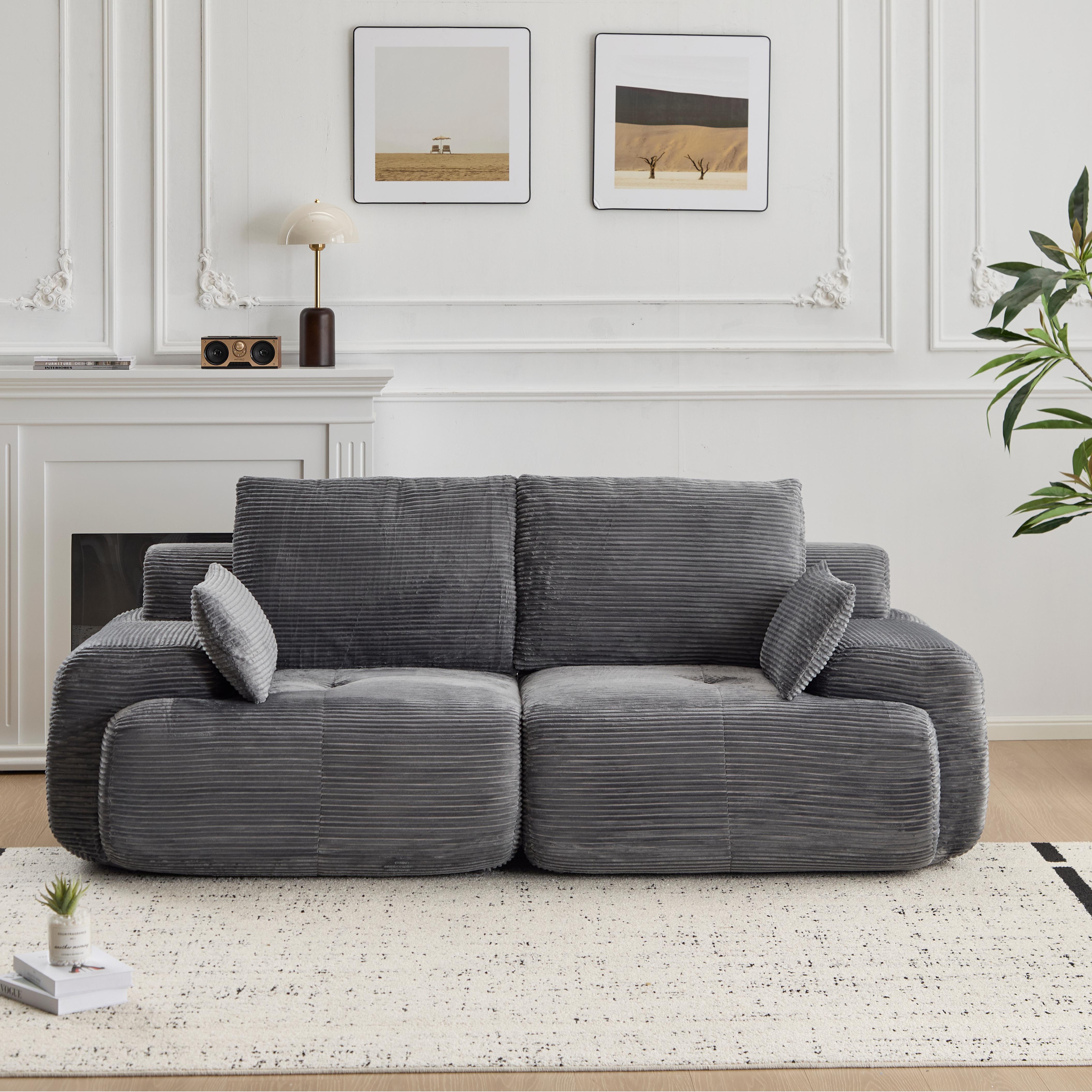 Sofá Comprimido de Espuma de Memoria Moderna, Sofá Seccional Grande de 2 Plazas para Sala de Estar, Sofá Seccional Modular Nube Amigable con Mascotas, Tela de Pana, Loveseat Extra Profundo, Sin Ensamblaje Requerido, Gris