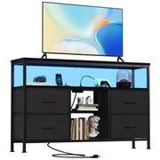 Soporte para TV, 4 Cajones, Con Luces LED y Enchufes Eléctricos, Mueble para Sala de Estar para TV de 50 Pulgadas, Con Estantes Abiertos y Patas Ajustables