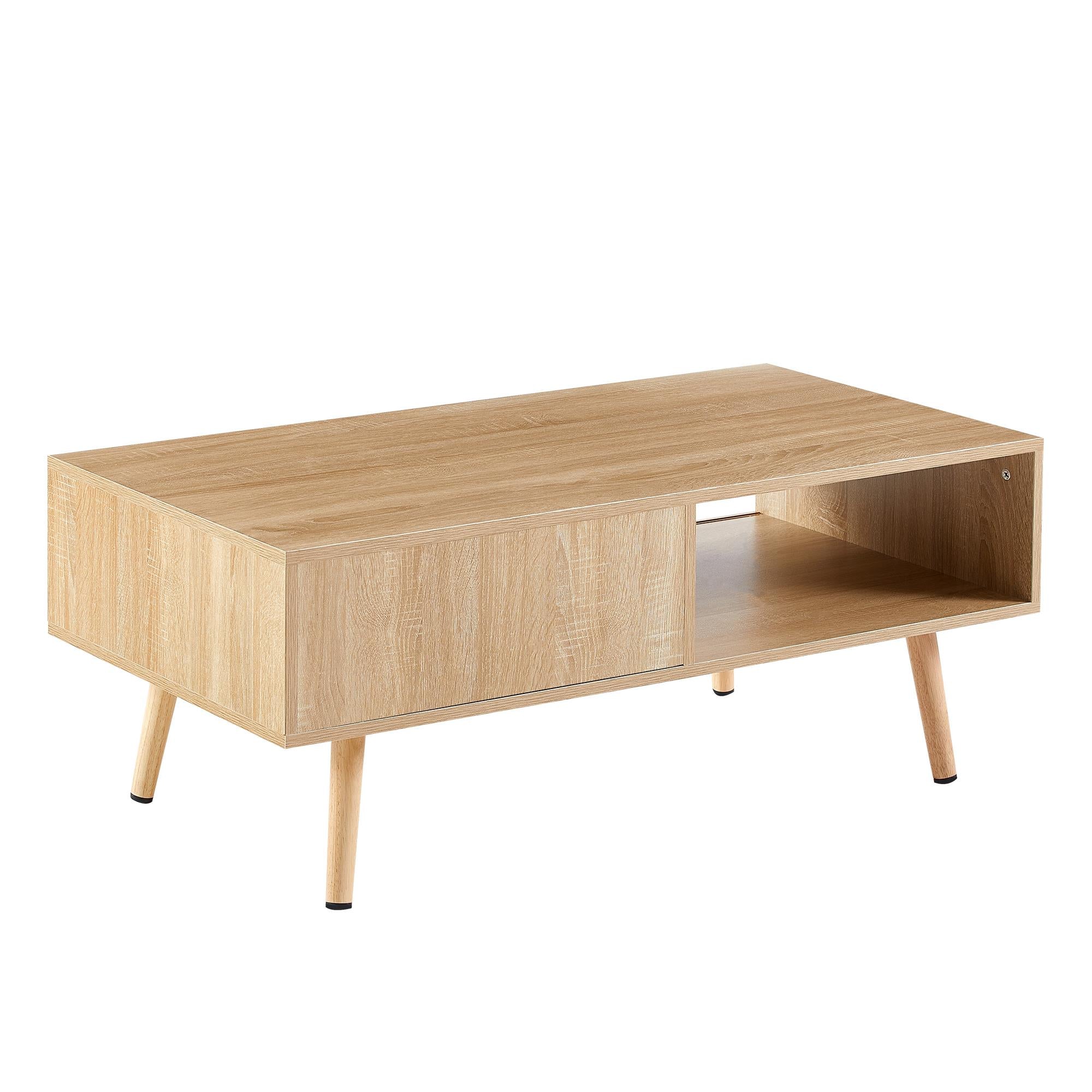 Rattan Sliding Coffee Table With Hidden Storage