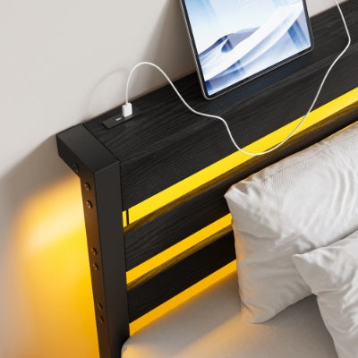 Twin Size LED Platform Bed Frame with USB Charging Station