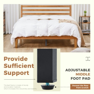 Solid Wood Bed Frame - Mattress Base With Headboard, No Spring Box Required, 1100 Pounds Of Sturdy Wooden Strips For Support