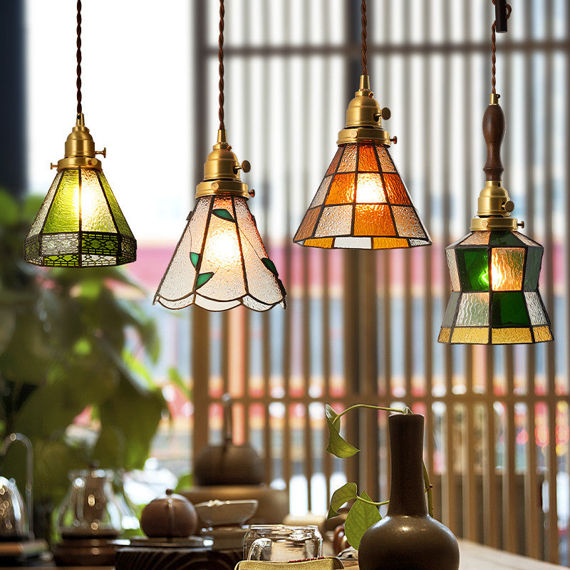 Brass Hand-Blown Glass Chandelier Light