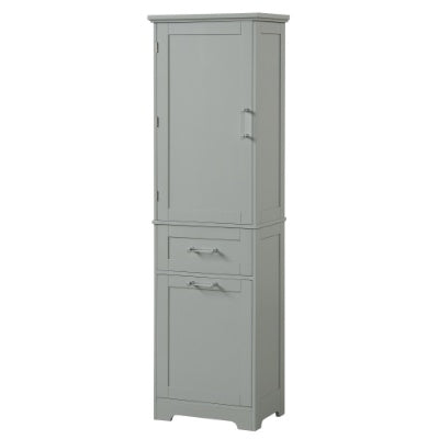 Hohes Badezimmerschrank, Freistehender Stauraumschrank mit Schubladen in zwei verschiedenen Größen und einstellbarem Regal, MDF-Platte mit lackierter Oberfläche, Grau