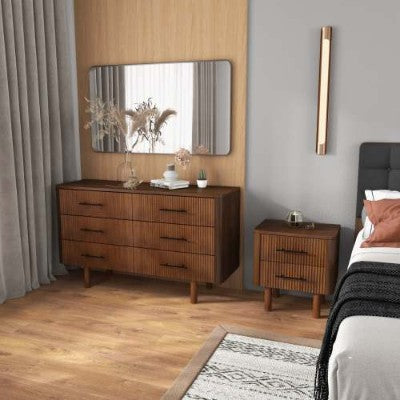 Mesa de Noche de Madera de Nogal Moderna de Media Siglo Logan con 2 Cajones