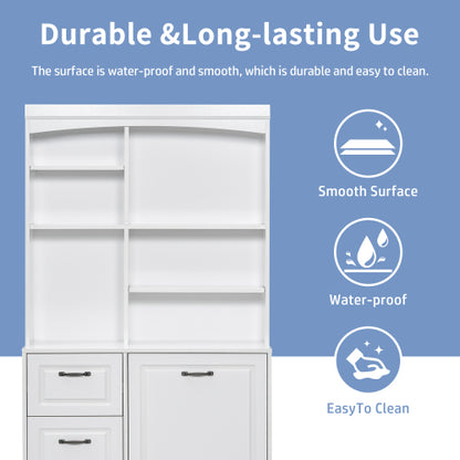 Bathroom Storage Cabinet With Tilt-Out Hamper, 70.9'' Tall Free Standing Organizer With Drawers & Adjustable Shelves, MDF Linen Tower With Steel Handles, White Finish