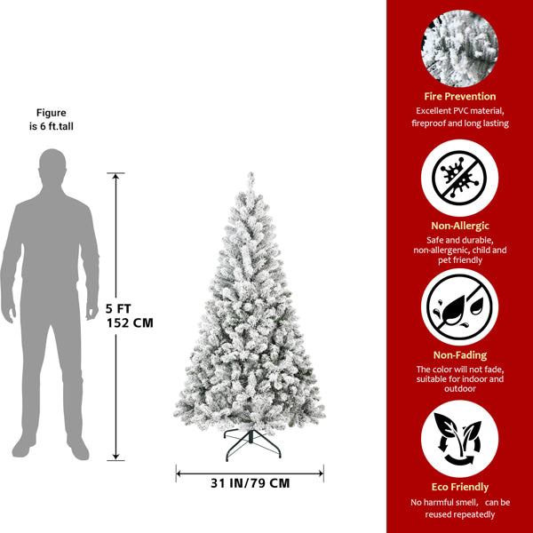 4FT Flocked Christmas Tree – Snowy PVC Artificial Holiday Tree With 233 Tips, Compact Full Shape, Sturdy Metal Stand, Christmas Tree For Home, Office, Or Apartment Decoration
