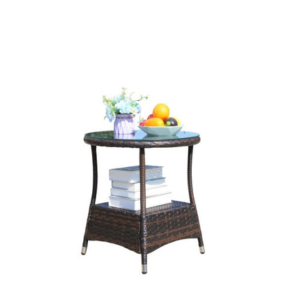 Outdoor Patio Furniture 1 Round Coffee Table With Clear Tempered Glass