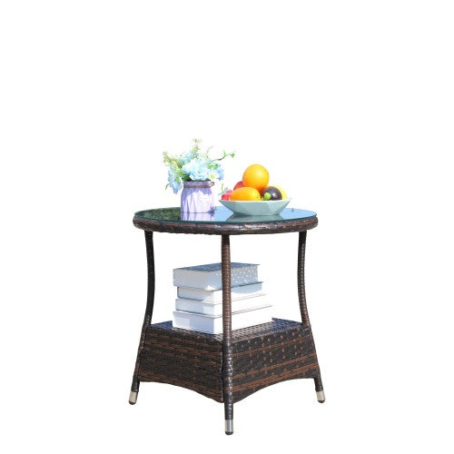 Round Brown Rattan Table
